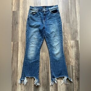 7 For All Mankind Woman’s Medium Wash High Rise Slim Kick Crop Raw Hem Jeans 30